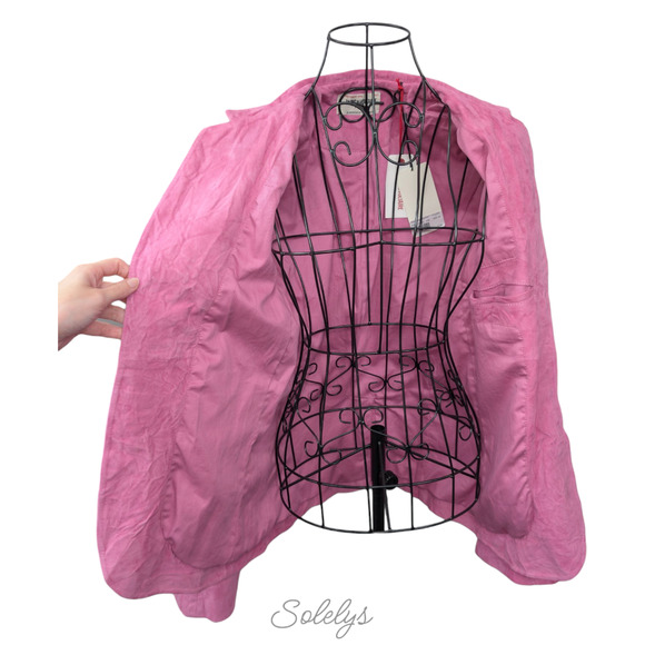 Zadig & Voltaire Very Daim Froisse Crinkled Suede Tulip Pink Blazer Jacket 34 XS - Picture 10 of 14